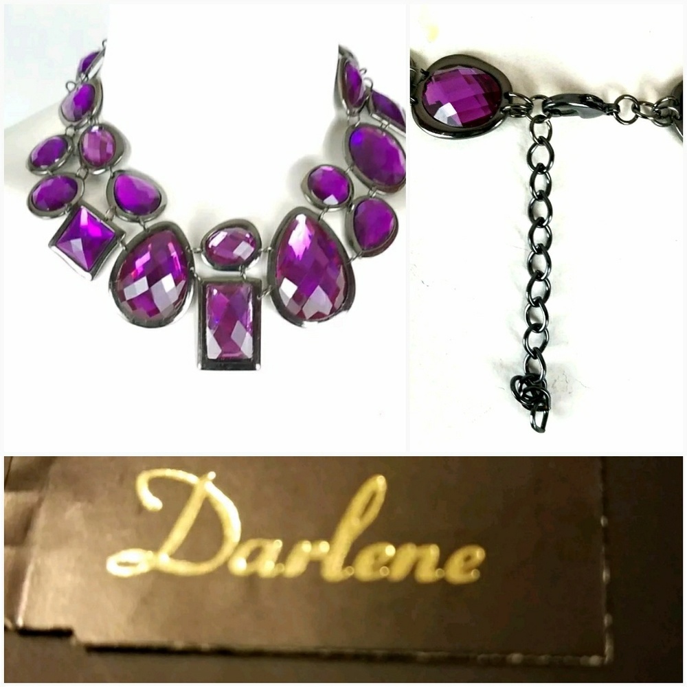 Darlene Statement Necklace Purple Crystal Glass - Picture 8 of 8